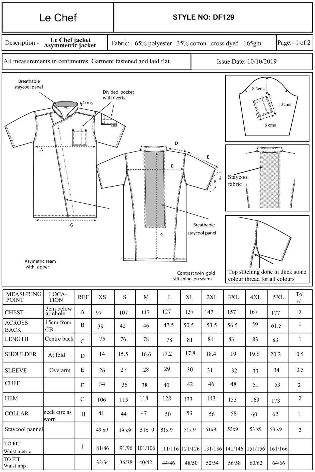 Le Chef: Unisex Asymmetric Jacket DF129 Le Chef: Unisex Asymmetric Jacket DF129